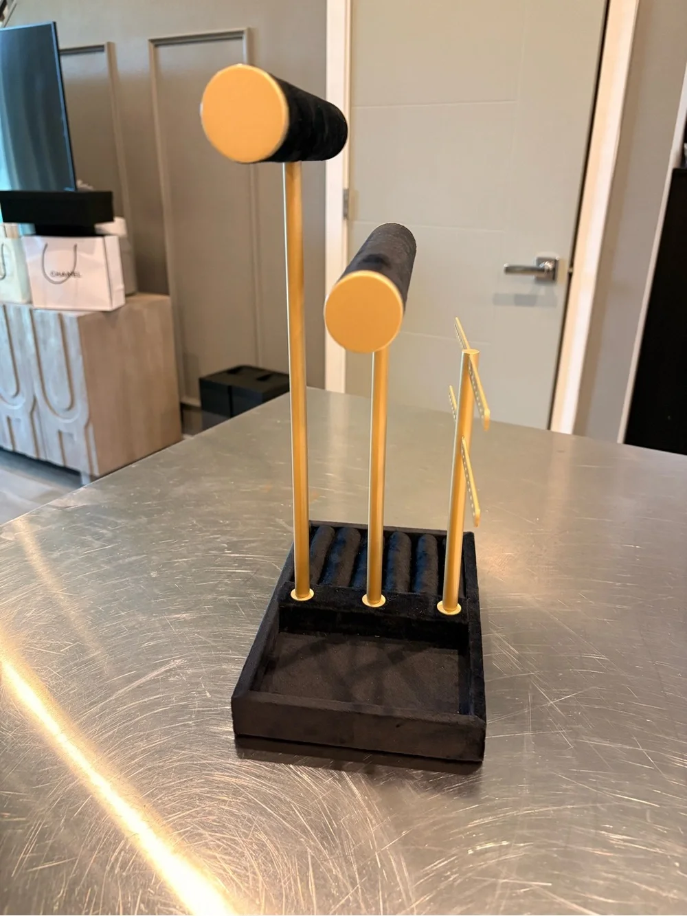 Black Velvet & Gold Jewelry Display Stand Organizer